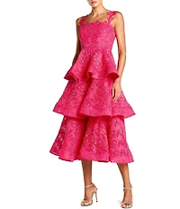 Mac Duggal Lace Sleeveless Square Neck Ruffle Tiered Midi Dress