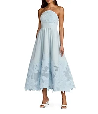 Mac Duggal Lace Strapless A Line Midi Dress With 3D Flowers