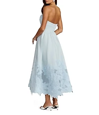 Mac Duggal Lace Strapless A Line Midi Dress With 3D Flowers