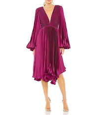 Mac Duggal Long Flare Sleeve Pleated Dress