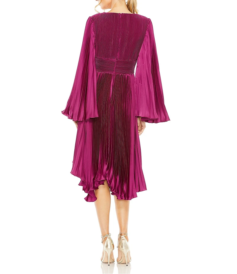 Mac Duggal Long Flare Sleeve Pleated Dress