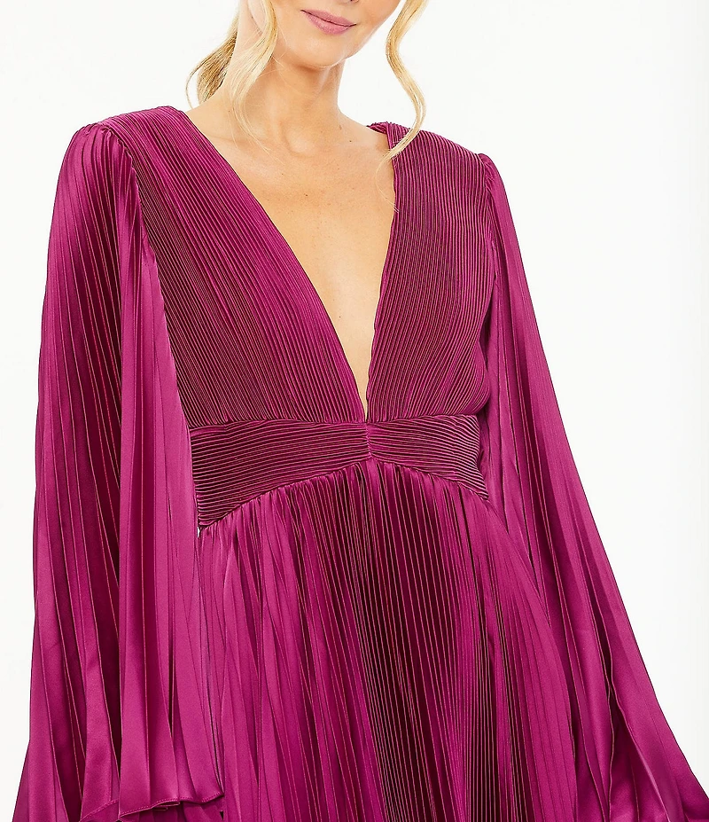 Mac Duggal Long Flare Sleeve Pleated Dress