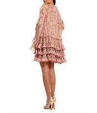 Mac Duggal Long Flare Sleeve Ruffle Mini With Novelty Trim
