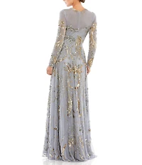 Mac Duggal Long Sleeve A-Line Crew Neck Lined Beaded Gown