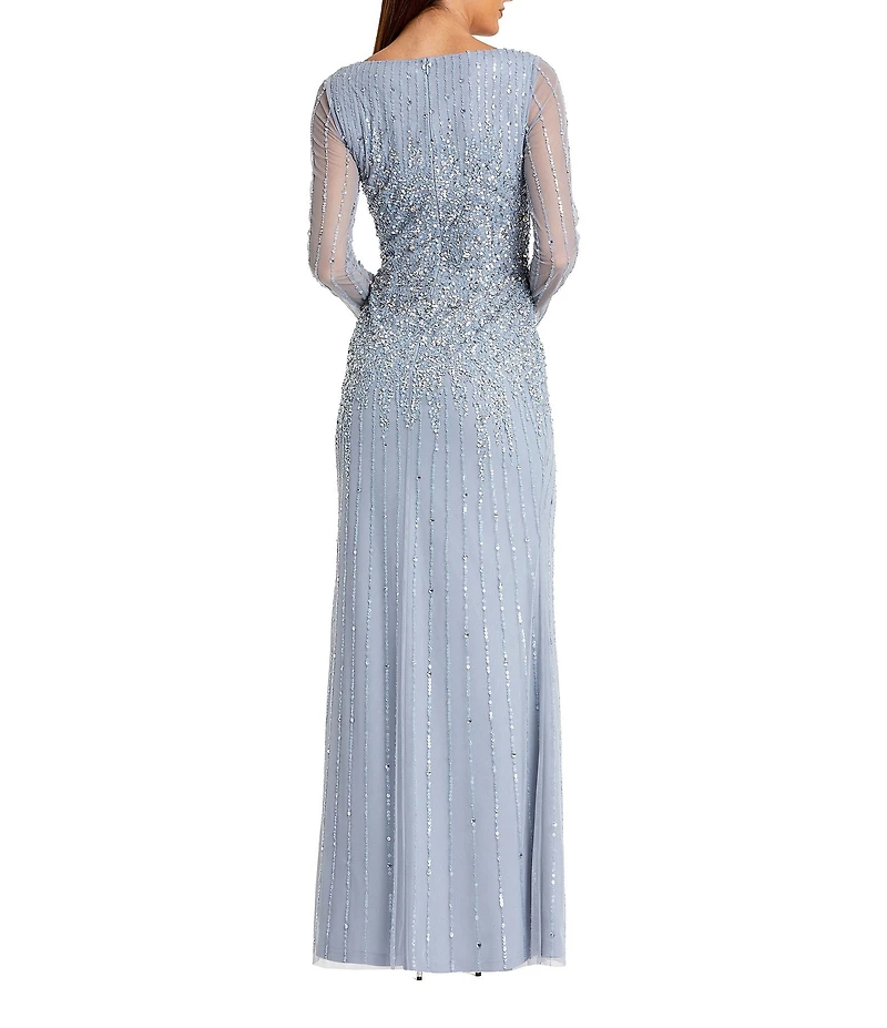 Mac Duggal Long Sleeve Bateau Neck Sequin Embellished A Line Gown