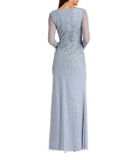 Mac Duggal Long Sleeve Bateau Neck Sequin Embellished A Line Gown
