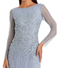 Mac Duggal Long Sleeve Bateau Neck Sequin Embellished A Line Gown