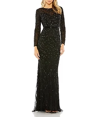 Mac Duggal Long Sleeve Sequin Crew Neck Fully Lined Sheath Gown
