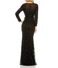 Mac Duggal Long Sleeve Sequin Crew Neck Fully Lined Sheath Gown