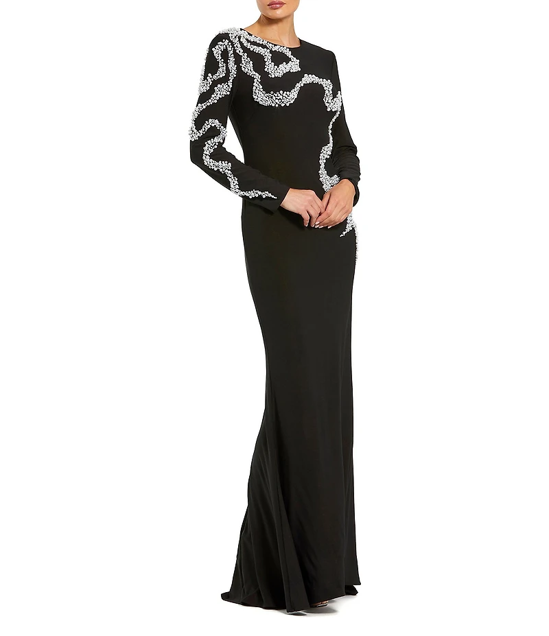 Mac Duggal Long Sleeve Beaded Detail Column Gown