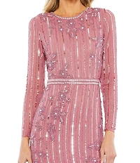 Mac Duggal Long Sleeve Beaded Sequin Flounce Asymmetrical Hem Dress