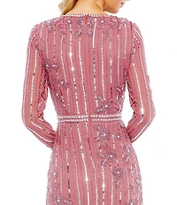 Mac Duggal Long Sleeve Beaded Sequin Flounce Asymmetrical Hem Dress