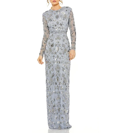 Mac Duggal Long Sleeve Embellished Column Gown