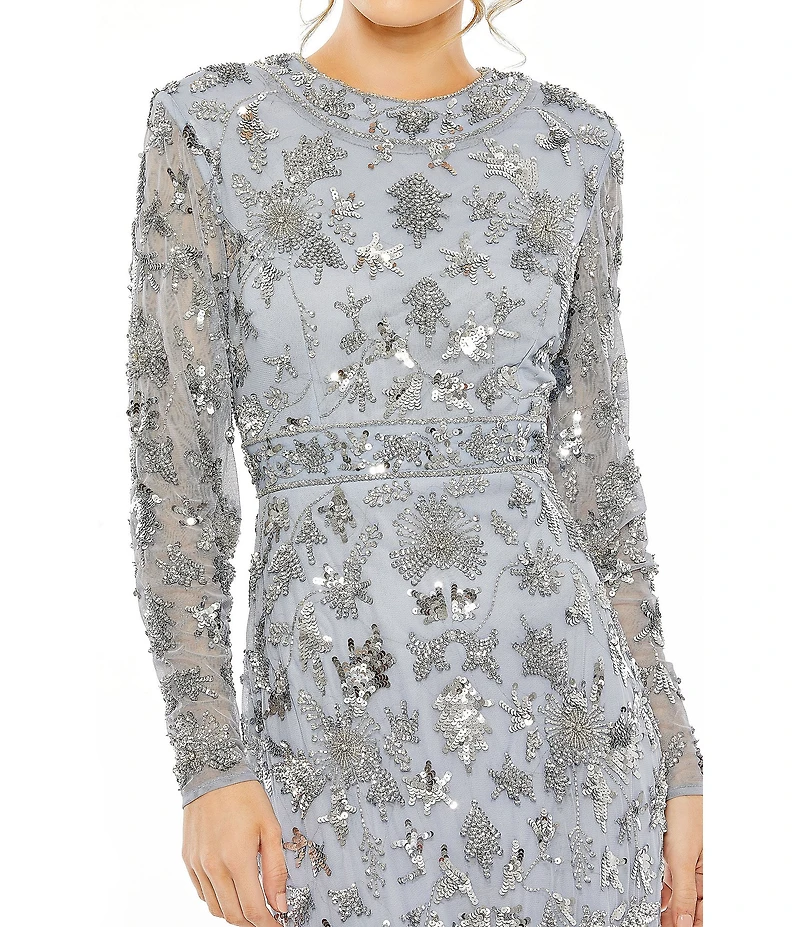 Mac Duggal Long Sleeve Embellished Column Gown
