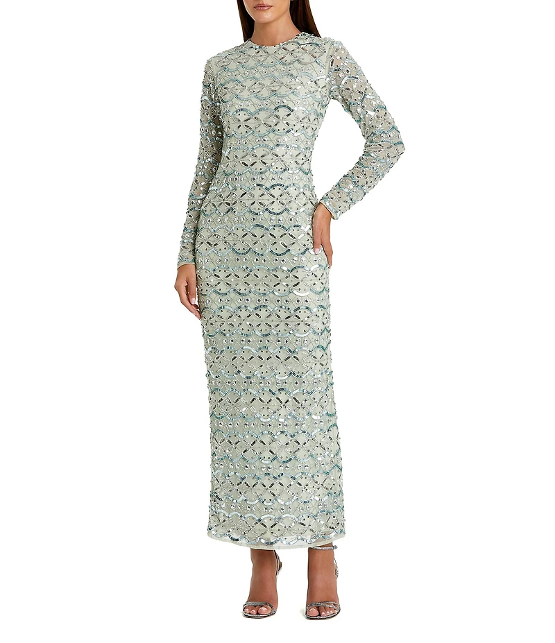 Mac Duggal Long Sleeve Embellished Dress