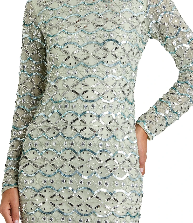 Mac Duggal Long Sleeve Embellished Dress