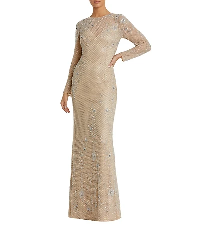Mac Duggal Long Sleeve Embellished Gown