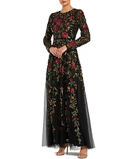 Mac Duggal Long Sleeve Embroidered Gown