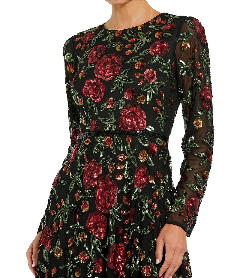 Mac Duggal Long Sleeve Embroidered Gown