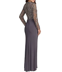 Mac Duggal Long Sleeve Jersey Beaded Embroidered Gown