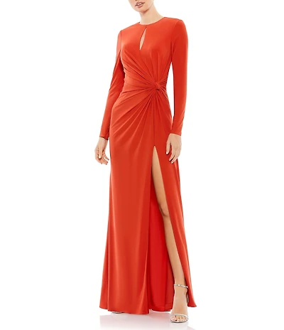 Mac Duggal Long Sleeve Keyhole Draped Gown