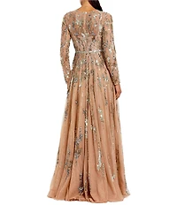 Mac Duggal Long Sleeve Mesh Embellished Gown