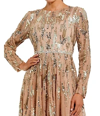 Mac Duggal Long Sleeve Mesh Embellished Gown