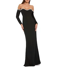 Mac Duggal Long Sleeve Off-The-Shoulder Jersey Gown