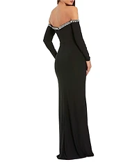 Mac Duggal Long Sleeve Off-The-Shoulder Jersey Gown