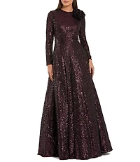Mac Duggal Long Sleeve Sequin With 3D Flower Ballgown