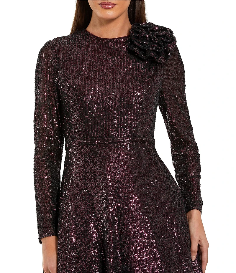 Mac Duggal Long Sleeve Sequin With 3D Flower Ballgown