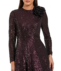 Mac Duggal Long Sleeve Sequin With 3D Flower Ballgown