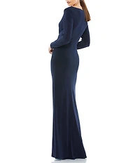 Mac Duggal Long Sleeve Surplice V-Neck Column Faux Wrap Gown