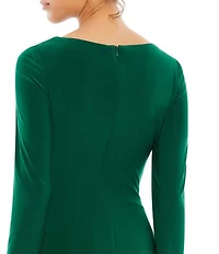 Mac Duggal Long Sleeve Surplice V-Neck Column Faux Wrap Gown