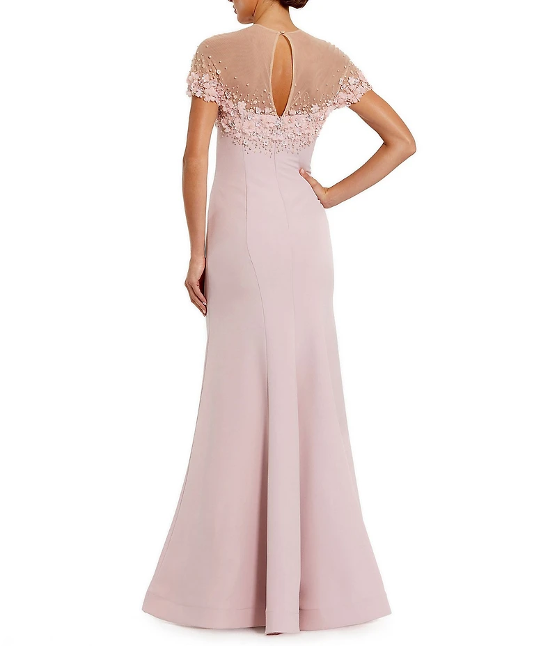 Mac Duggal Mermaid Crepe Gown With Beaded Illusion Neck