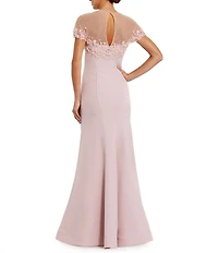 Mac Duggal Mermaid Crepe Gown With Beaded Illusion Neck