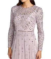 Mac Duggal Mesh Beaded Long Sleeve A Line Gown