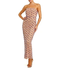 Mac Duggal Mesh Beaded Strapless Column Ankle Long Dress