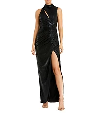 Mac Duggal Metallic Mock Neck Sleeveless Cutout Gown