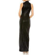Mac Duggal Metallic Mock Neck Sleeveless Cutout Gown