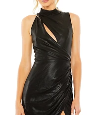 Mac Duggal Metallic Mock Neck Sleeveless Cutout Gown