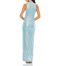 Mac Duggal Metallic Mock Neck Sleeveless Cutout Gown