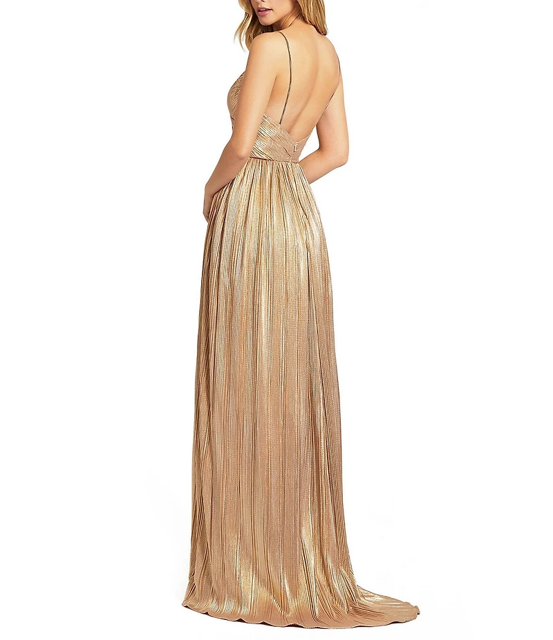 Mac Duggal Metallic Ruched A Line Sleeveless Gown