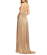 Mac Duggal Metallic Ruched A Line Sleeveless Gown
