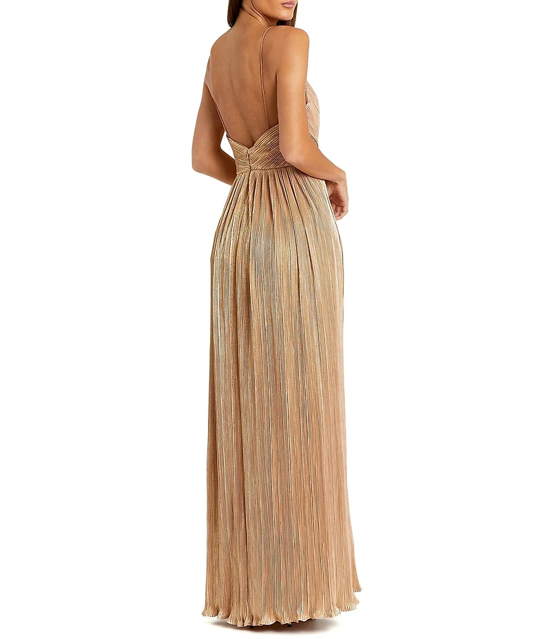 Mac Duggal Metallic Ruched A Line Sleeveless Gown