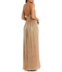 Mac Duggal Metallic Ruched A Line Sleeveless Gown