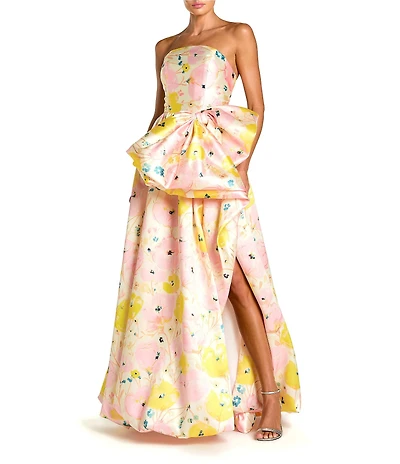 Mac Duggal Mikado Strapless Bubble Hem Side Bow Slit Ballgown