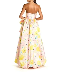 Mac Duggal Mikado Strapless Bubble Hem Side Bow Slit Ballgown