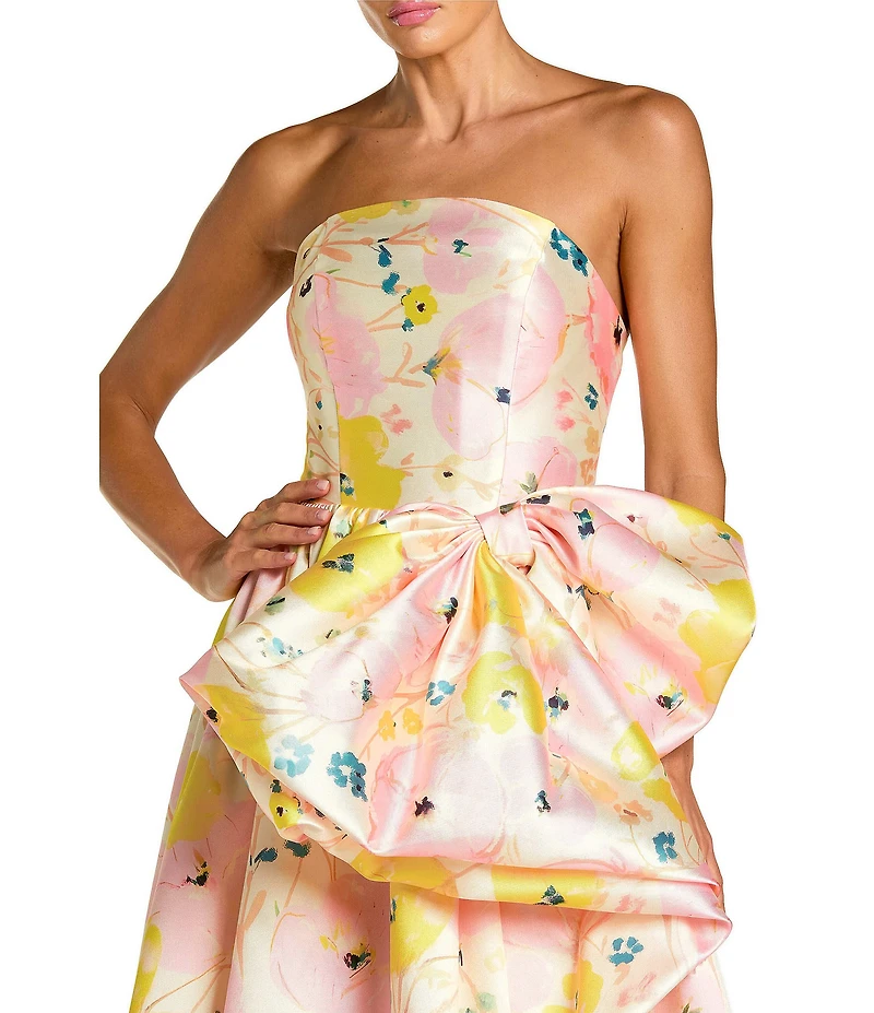 Mac Duggal Mikado Strapless Bubble Hem Side Bow Slit Ballgown