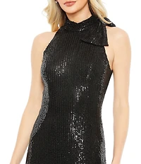 Mac Duggal Mock Neck Bow Shoulder Sequin Column Gown